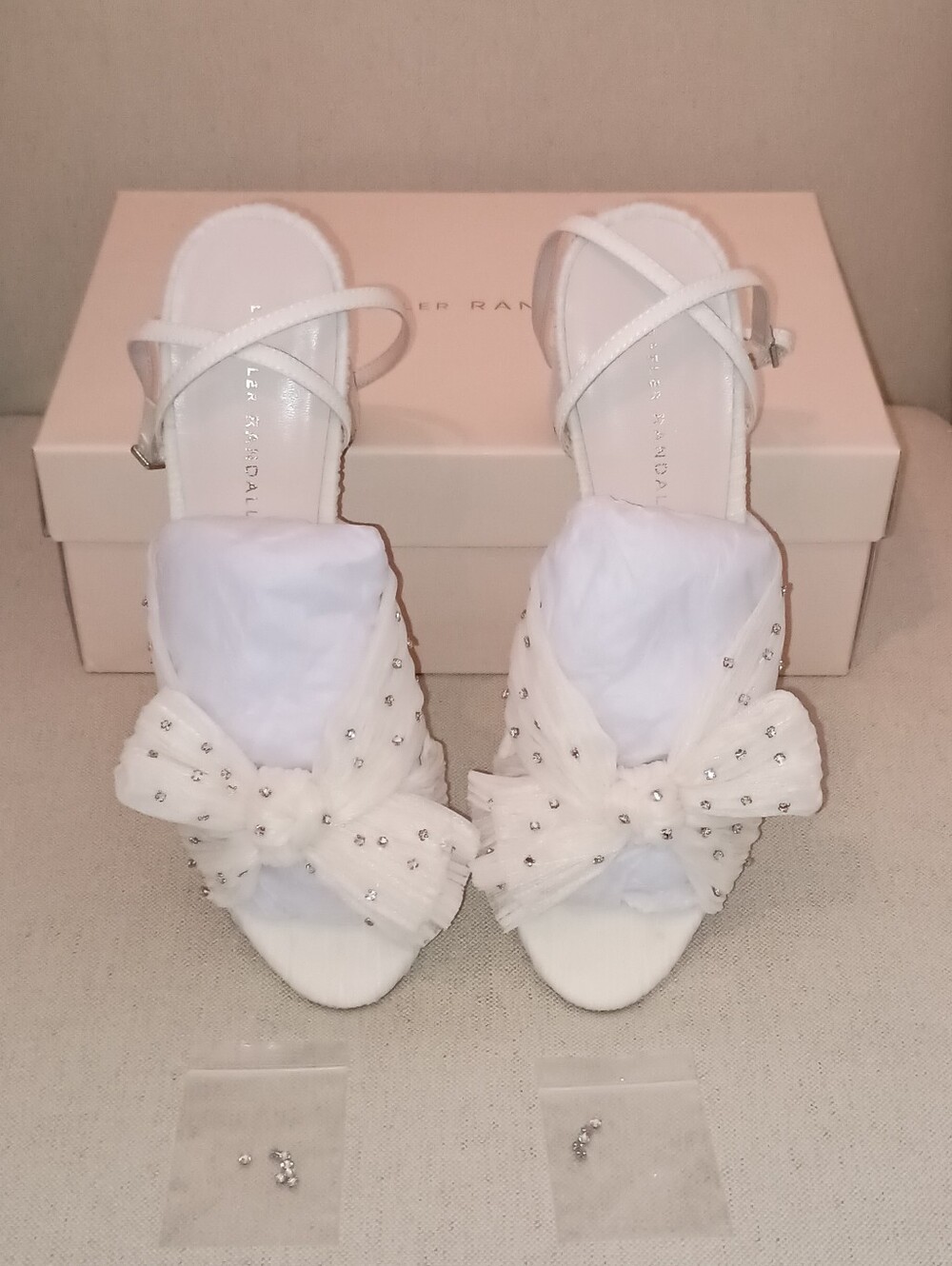 Loeffler Randall Cameilla Color Pearl Rhinestone Bow Heels 9.5